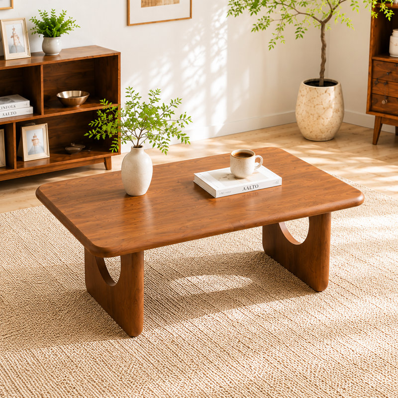 Table basse 47,24 po rectangulaire en panneau de fibres à densité moyenne noyer, pieds en forme de U, table basse Mid-Century minimaliste pour le salon et le bureau