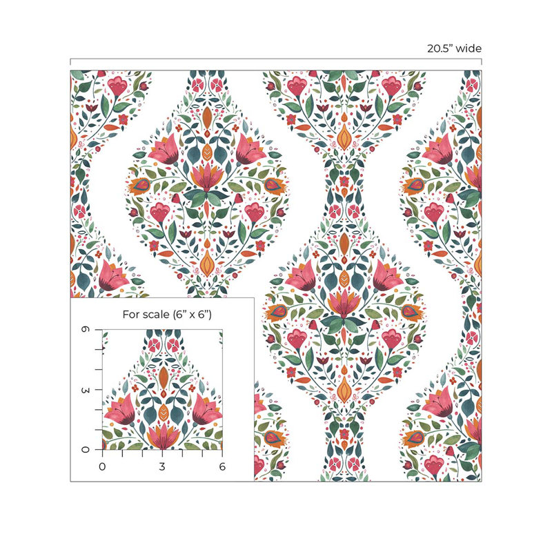 Rouleau de papier peint adhésif L 18 pi x l 20,5 po, Rose rose / épinette