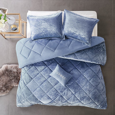 Édredon en velours bleu très grand / très grand pervenche - rembourré 2 taies décoratives et 1 coussin lavable à la machine sans problème pour le rembourrage du lit