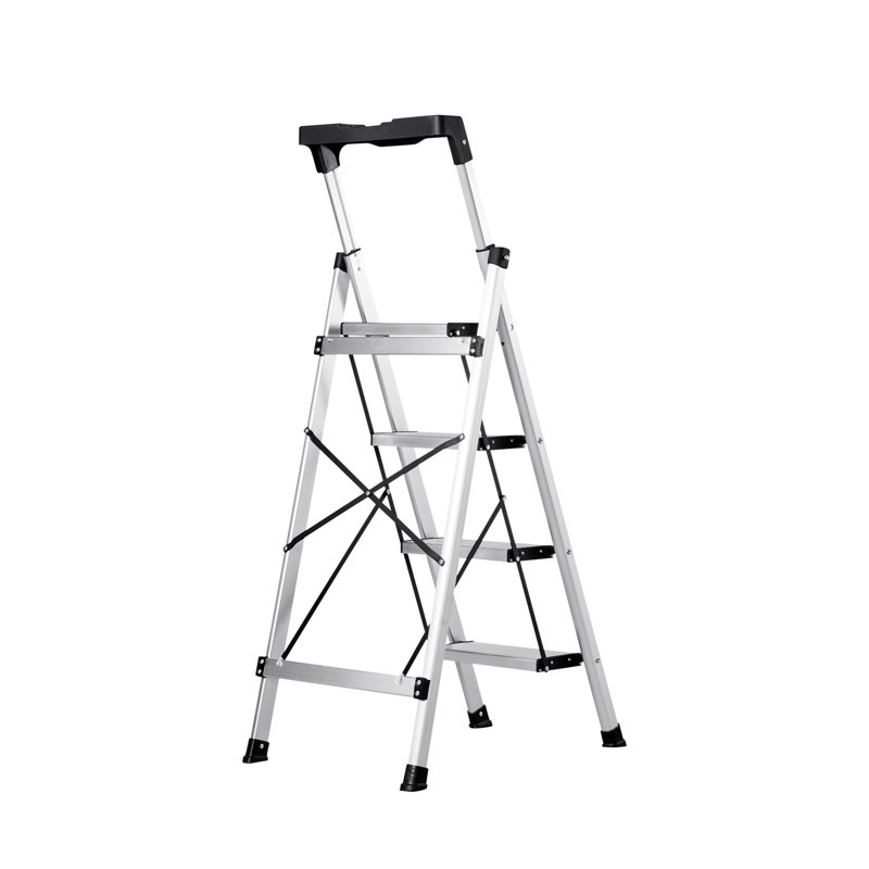 Échelle à 4 marches, escabeau pliant avec large pédale antidérapante et poignée confortable, escabeau portatif en aluminium d'une capacité de 330 lb, multiusage pour la cuisine, la maison, l'entrepôt et le bureau, argent