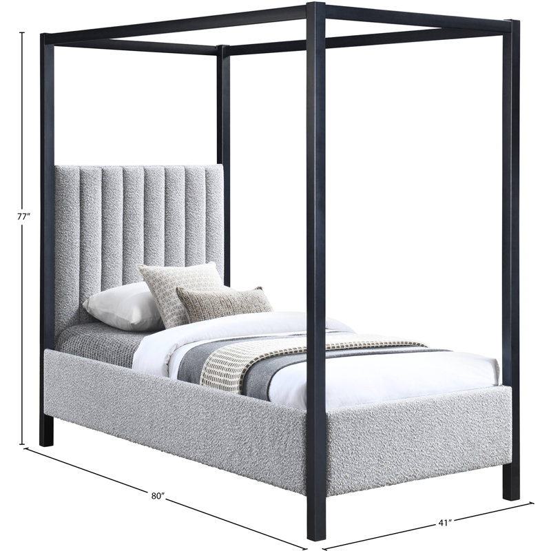 Kelly Upholstered Canopy Bed, Grey Boucle Fabric, Twin