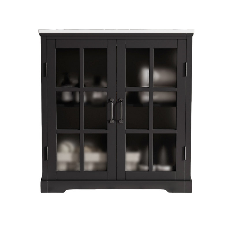  Meuble-lavabo moderne de 30 po avec lavabo en céramique, armoire avec verre trempé flou, poignées noir mat et cadre en bois d'hévéa, noir mat