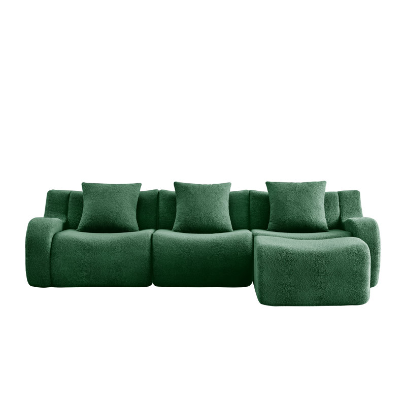 Trois canapés sans os de qualité supérieure et un repose-pieds en tissu, Ours en peluche vert