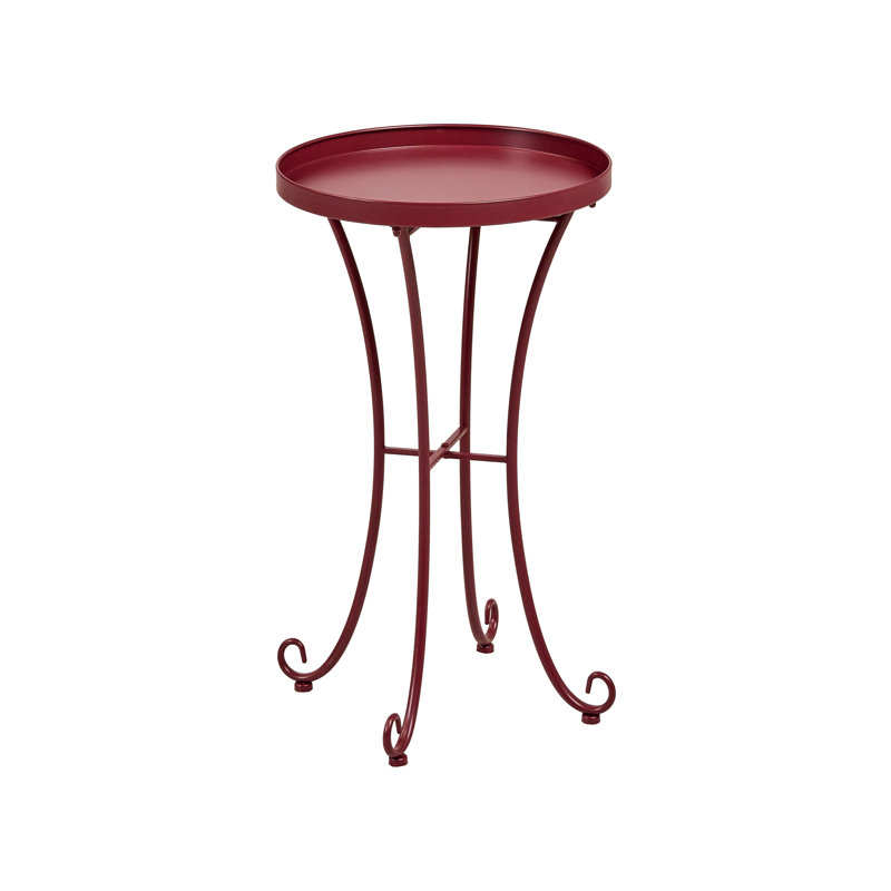 Round Metal Outdoor Side Table , 40cm cm W 40cm cm D, Burgundy
