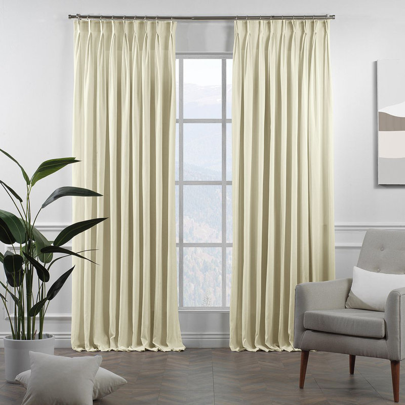 Panneau de rideau simple décoratif à double pincement très long et très large, Écru / crème, L 100 po x L 204 po
