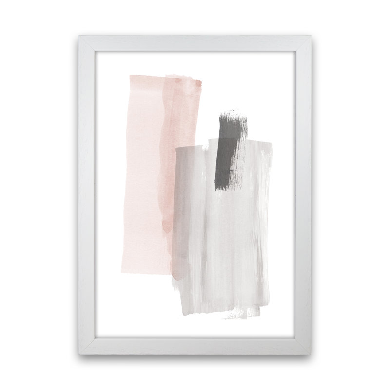 Grey And Pink Brushstrokes III - Print, 46cm H x 34cm W x 3cm D, White Framed Canvas