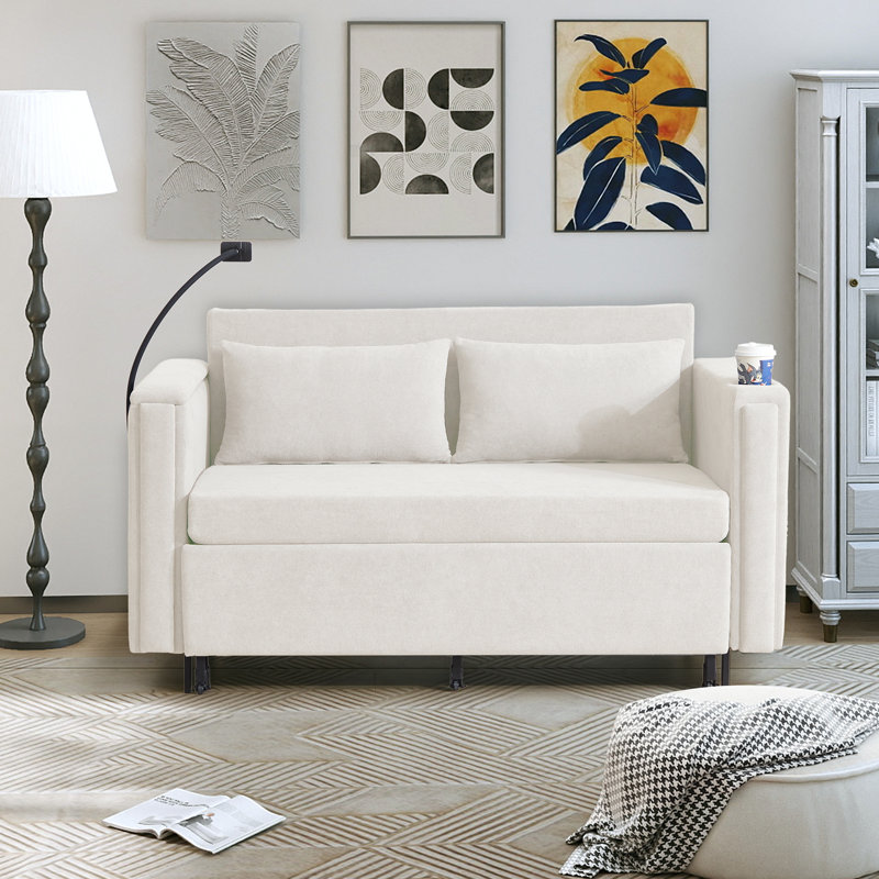 56.3'' Upholstered Sleeper Sofa, White