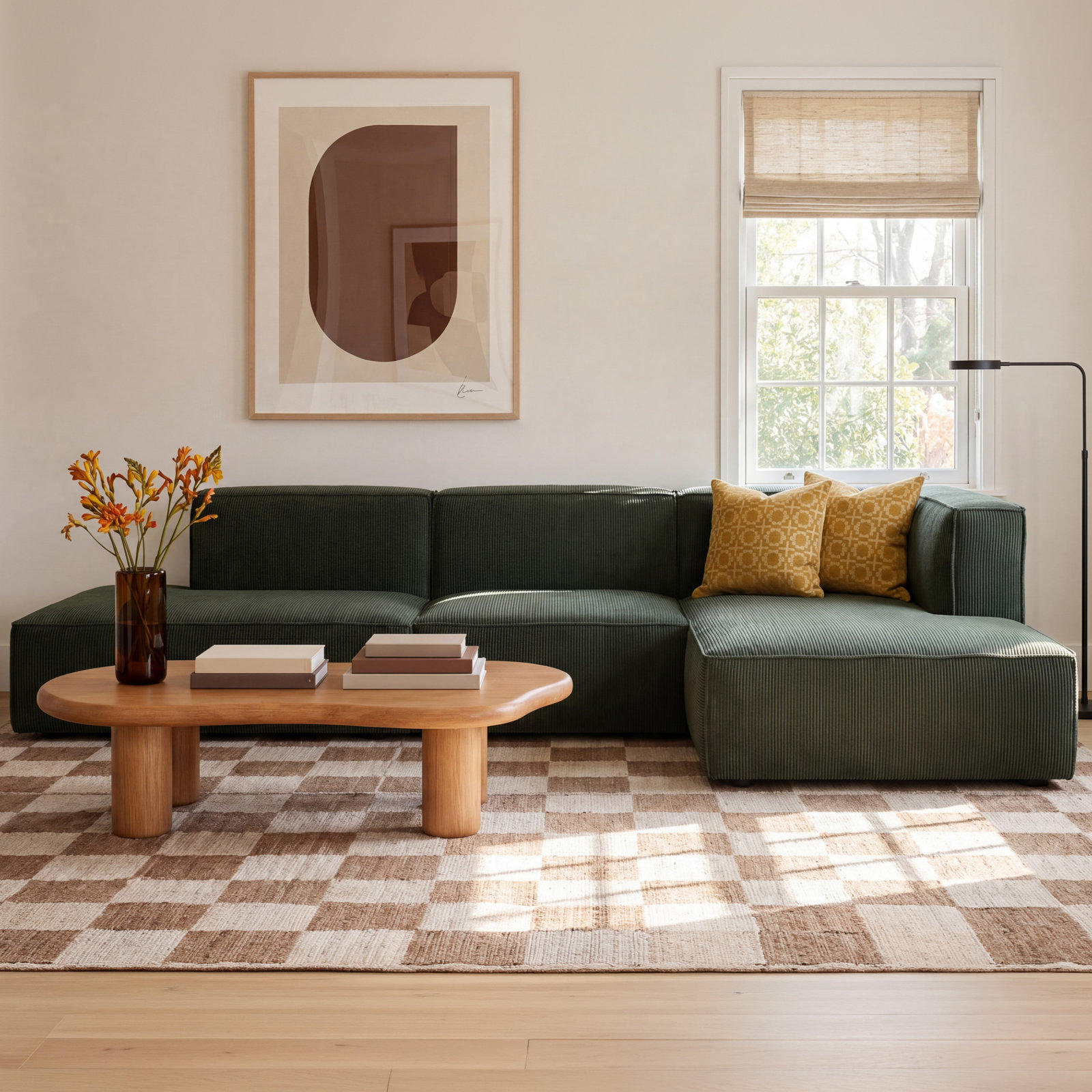 Shonnard Modular Sofa and Chaise, Olive Green Performance Corduroy, Right Hand Facing