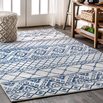 Tybalt Moroccan HYPE Boho Vintage Tribal Cream/Blue Rug