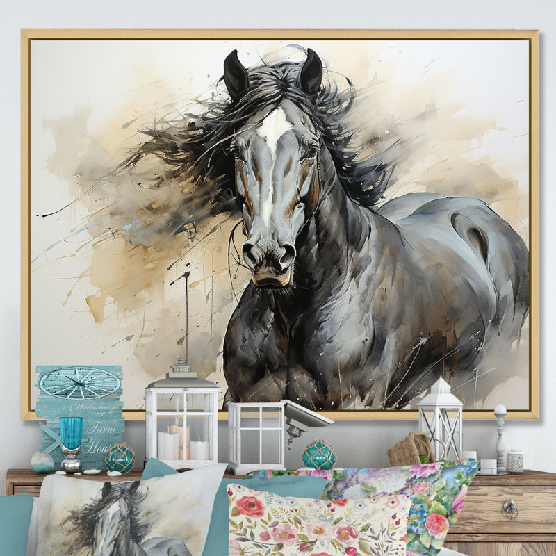 Hooves in Harmony Horse - cheval, art mural, Cadre photo argenté, H 30 po x l 40 po