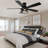 52" 5-Blade Black Flush Mount Ceiling Fan with Lights and Remote Control, 6-Speed Low Profile Farmhouse Ceiling Fan for Bedroom, Living Room