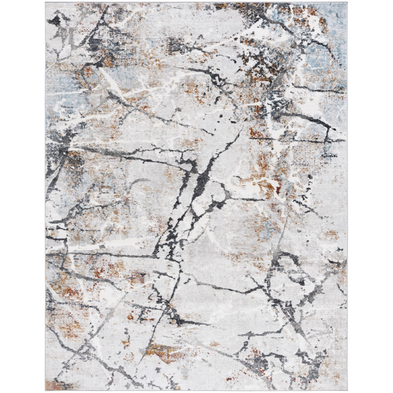 Tapis géométrique gris clair / noir Milstein, Rectangle 8 pi x 10 pi