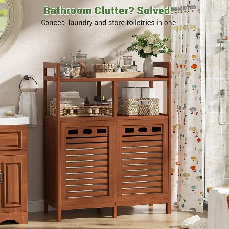 Armoire à linge double basculante en bambou avec sacs amovibles