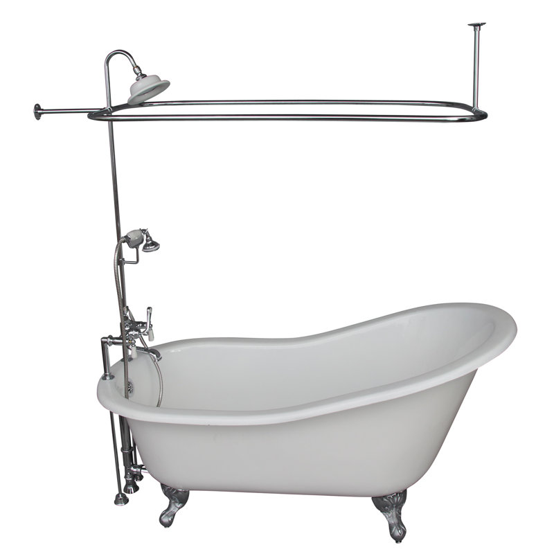 Icarus 60.75'' x 30.5'' Freestanding Soaking Cast Iron Bathtub with Faucet, Polished Chrome