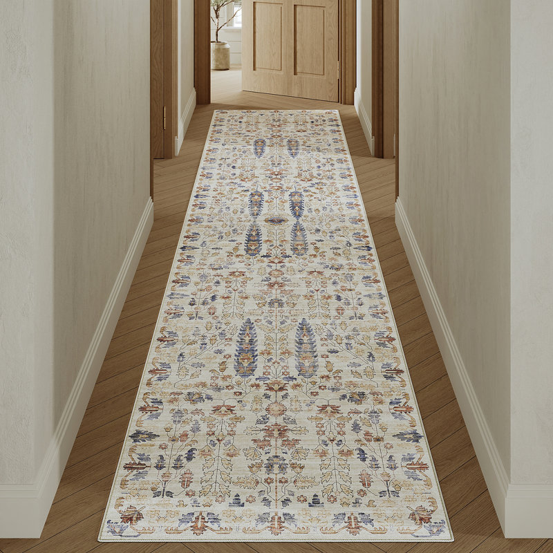 Cherry Machine Washable Oriental Area Rug for Living Room with Non-Slip Backing, Runner 2' x 8'