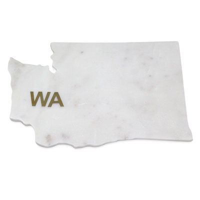 Lg Polished Marble "Washington" Cutting Board W/Brass State Abbreviation