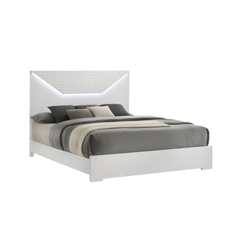 Jariya blanc, 5 pièces: lit, commode, miroir, table de chevet e, Grand lit