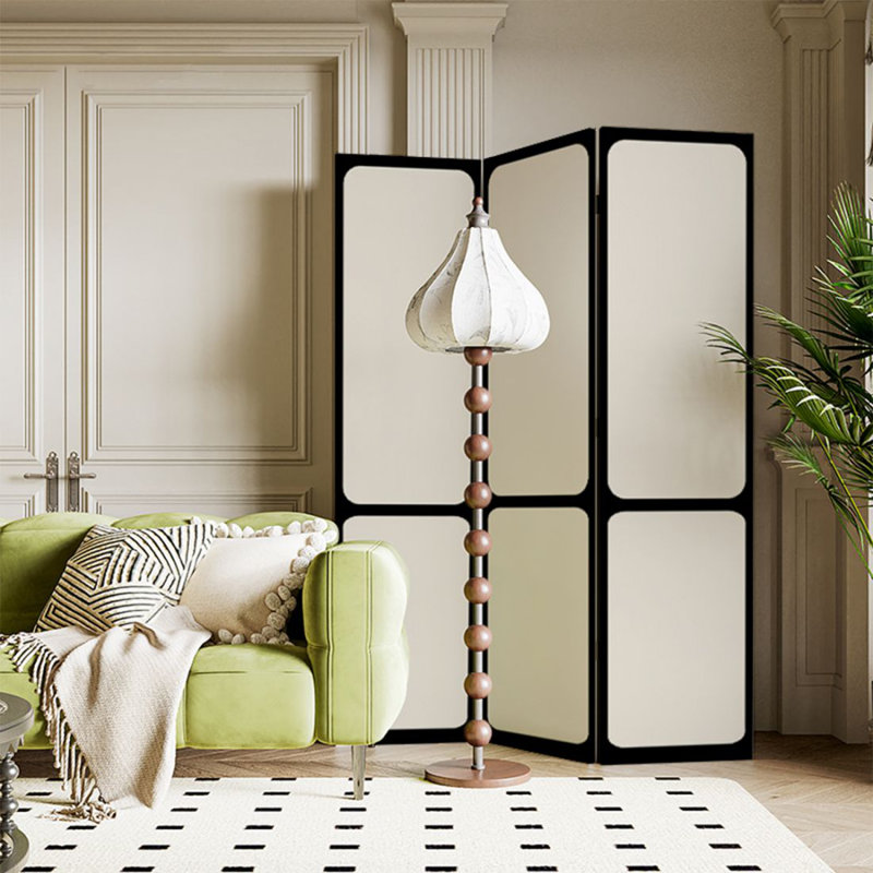 Paravent 3 panneaux en bois massif noir, H 78,74 po x l 47,24 po x P 1,97 po