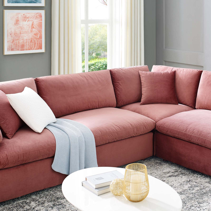 Modway Commix Down Filled Overstuffed Velvet 8-Piece Sectional Sofa, Dusty Rose