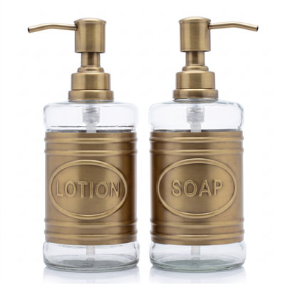Autumn Alley Glass & Antique Gold Soap Dispenser Set for Hand Wash, Lotion, Dish Soap – Soap and Lotion Liquid Soap Container Set with Pump for Kitchen/Bathroom – Farmhouse Bathroom Accessories