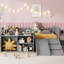 Lit mezzanine bas pour lit simple avec glissade, rangement mobile et bois massif gris, espace de sommeil agréable pour la chambre à coucher