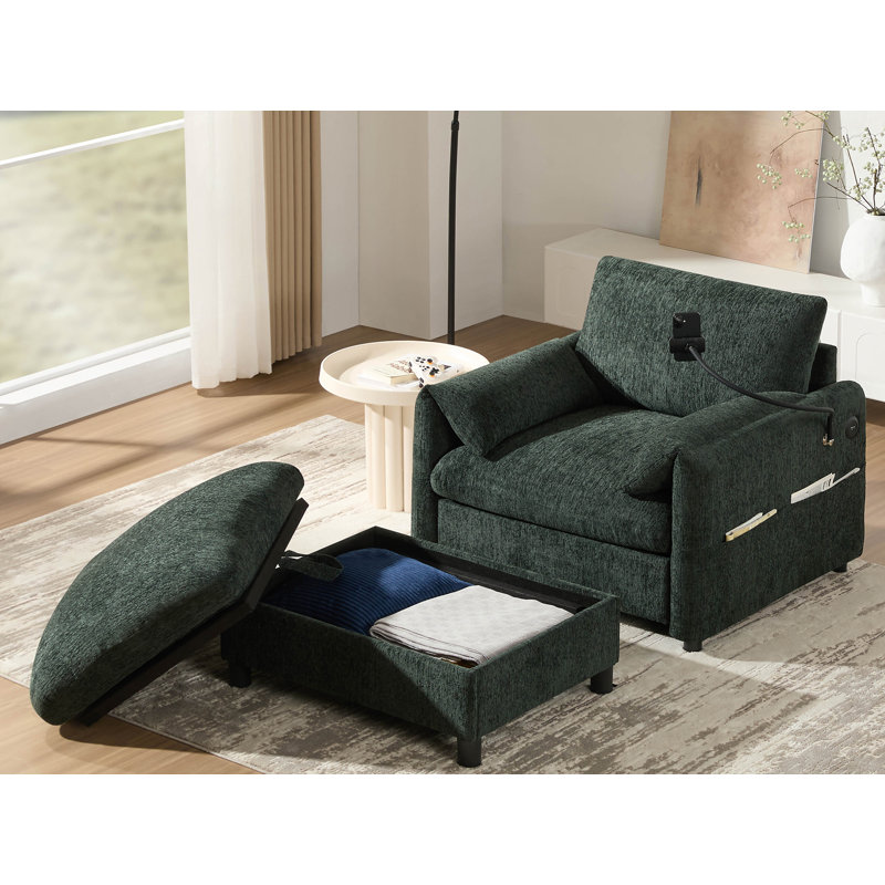 38" Single Sofa With Storage Ottoman, Green