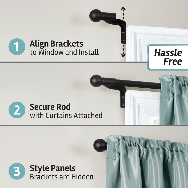 Adjustable Black Metal Curtain Rod with Round Finials