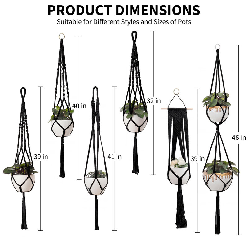 Ensemble de 6 cintres Boho Macrame, Noir
