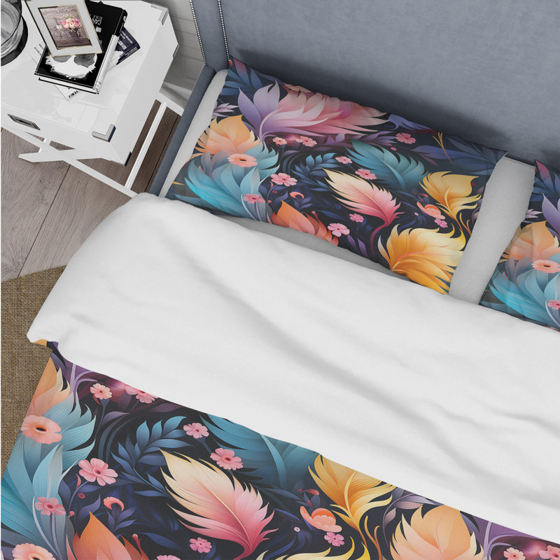 Ensemble de housse de couette à motif floral rose et bleu, Housse de couette pour très grand lit et 2 très