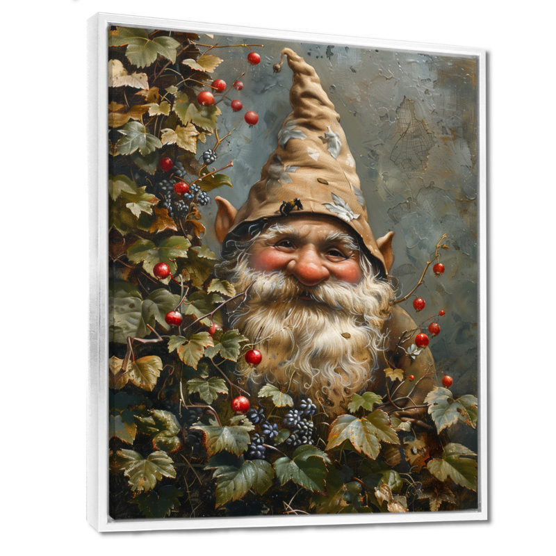 Gnome de jardin d'automne rouge et vert, Cadre flottant blanc, bois massif, H 30 po x l 40 po