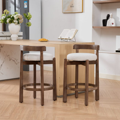 Tabourets de comptoir pivotants, tabourets de bar de style moderne Mid-Century avec dossier, structure en bois massif, chaises de bar rembourrées en lin doux avec repose-pieds, idéales pour les îlots de cuisine