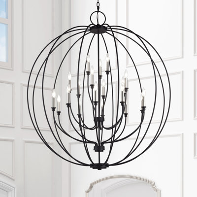 19 Light Black Globe Grande Foyer Chandelier With Brushed Nickel Accents