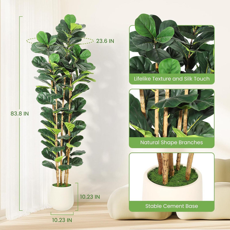 Figuier 5/6 / 7pi à figuier avec plante blanche, plantes artificielles réalistes pour le bureau personnel, 84 po x 35 po