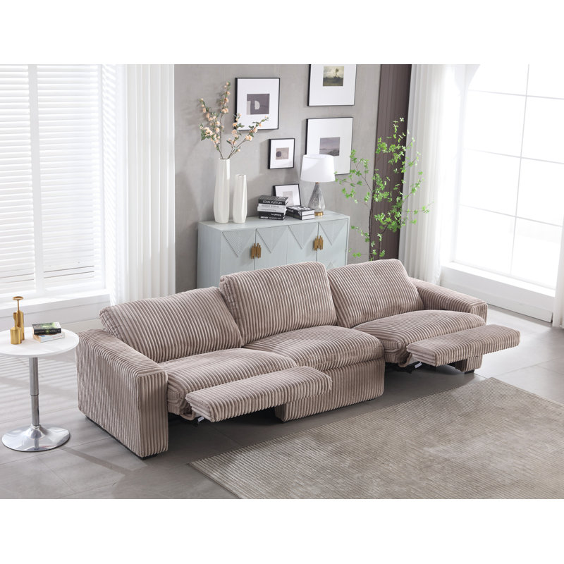 123.2'' Wide Modern Corduroy Power Reclining Sofa With USB Port, Mushroom Taupe Corduroy