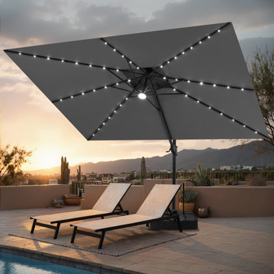Parasol en porte-à-faux à lumière solaire 141 pi x 104 pi avec base facile à déplacer | Mobilité d'une personne