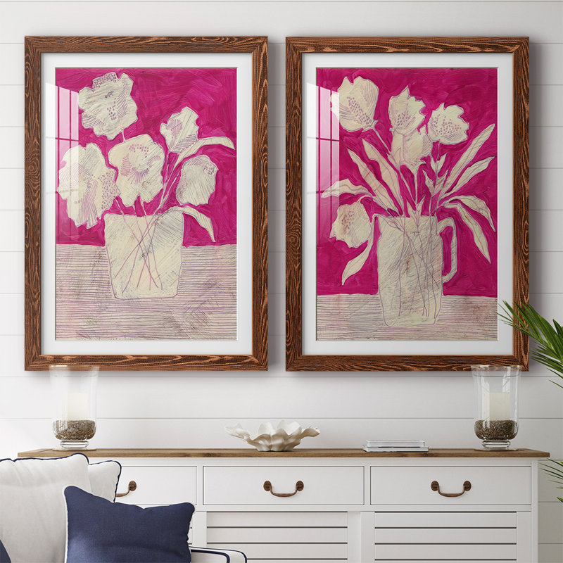 Fuchsia Arrangement I-Premium, reproduction encadrée - prête à être accrochée, H 27,5 po x l 75 po x P 1,5 po, Érable