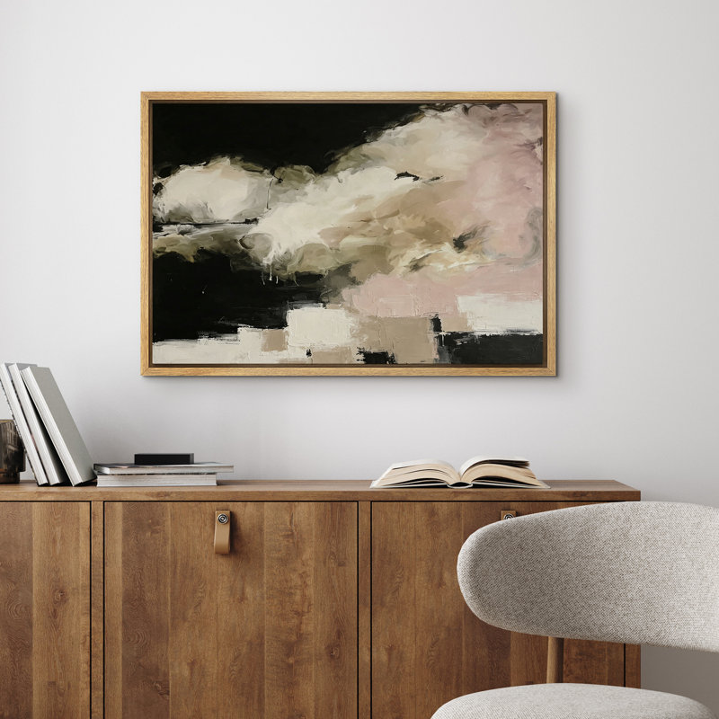 «Black Cream Abstract Cloud Form», impression sur toile encadrée pour chambre à coucher principale, Naturel
