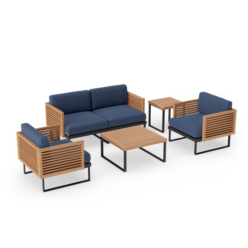 Outdoor Furniture Monterey 4 Seater Patio Chat Set with Coffee Table & Side Table, Cast Slate Sunbrella® Plainweave