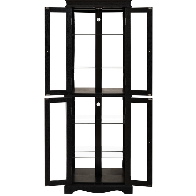 Elegant Glass Display, Lighting, Movable Partition, Square Top, Six - Tier Design, Treasures Black Storage, Hinge, Lighting System, Wine,