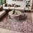 Machine Washable Oriental Blue/Brick Red Area Rug-1933765141