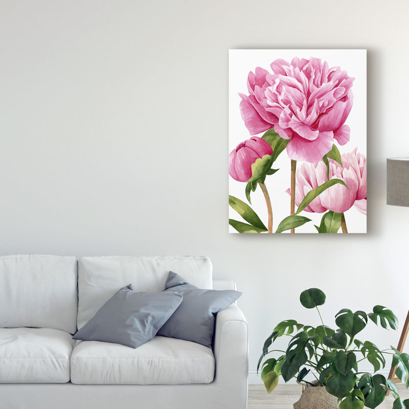 « winsome pivoines ii », peinture sur toile tendue, H 47 po x l 35 po x P 2 po