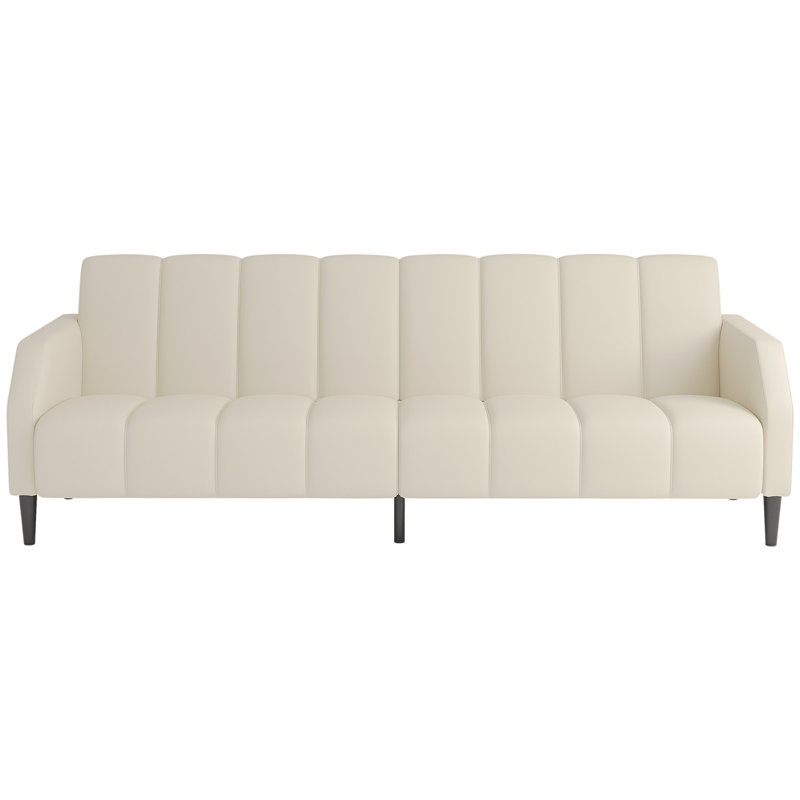 Fabry 77.56" Faux Leather Convertible Sofa, Green