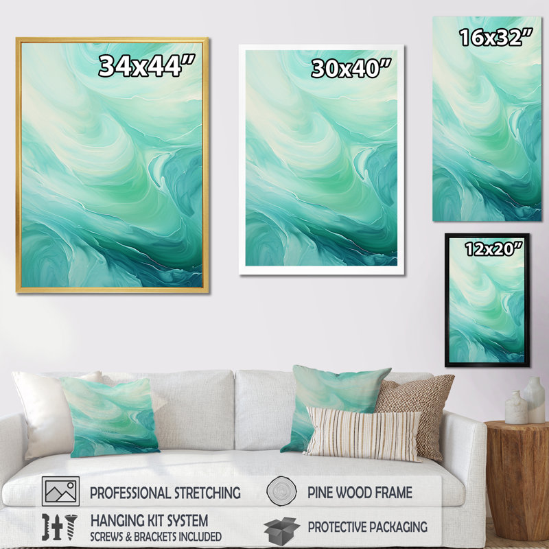 Impressions sur toile Teal Storm and Wave Expression I - Coastal Waves, Cadre simple argenté, H 40 po x l 30 po x P 1,5 po