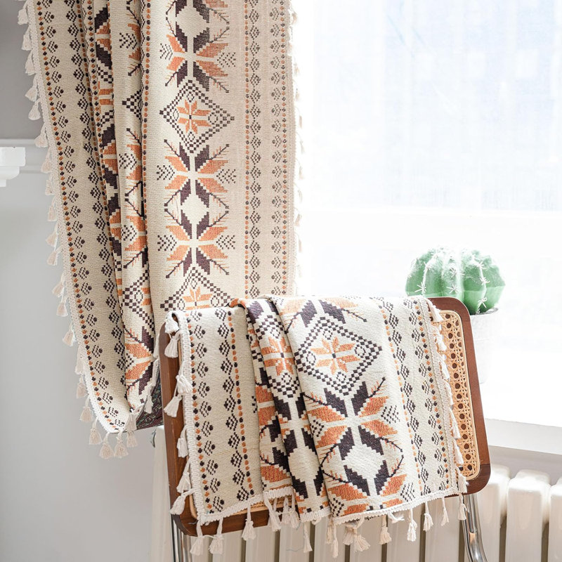 Boho Muti-Size 2-Panel Semi Sheer Polyester Drapes  Curtain, 52" W x 96" L