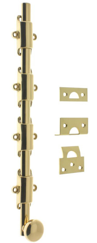 Solid Brass 36" Heavy Duty Surface Bolt, Polished Brass