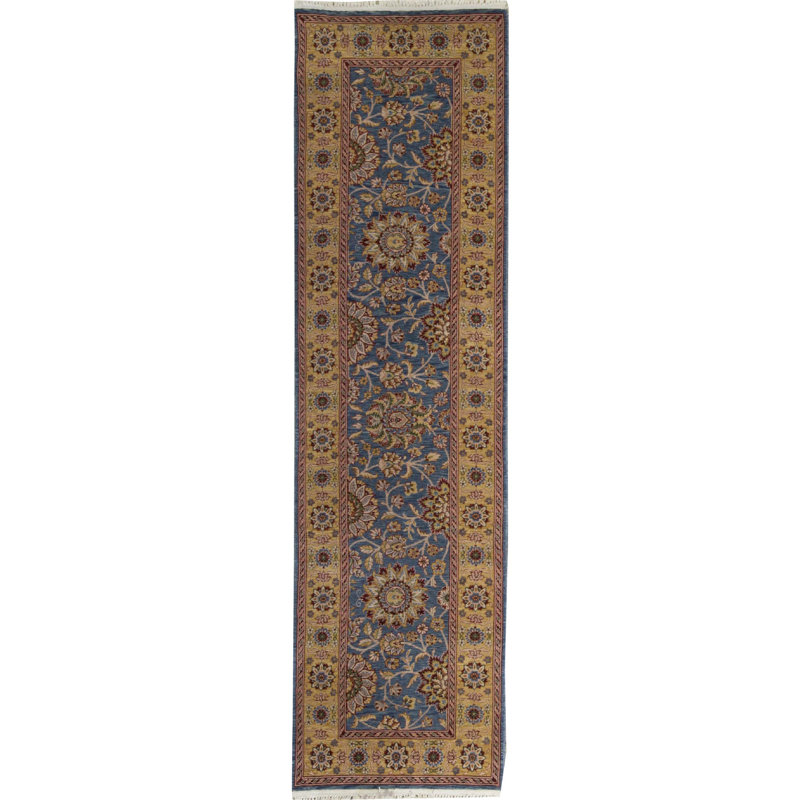 Hand-Knotted High-Quality Blue and Gold Runner
