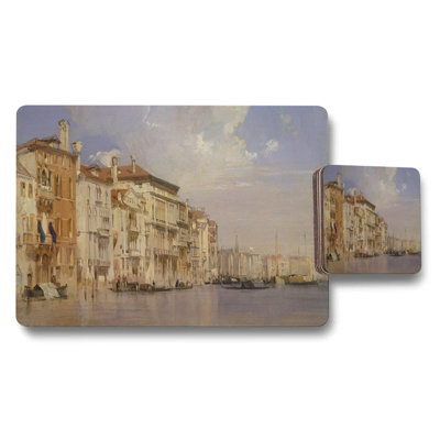 Vintage Cityscape Placemat And Coaster Set With Riverside Scene