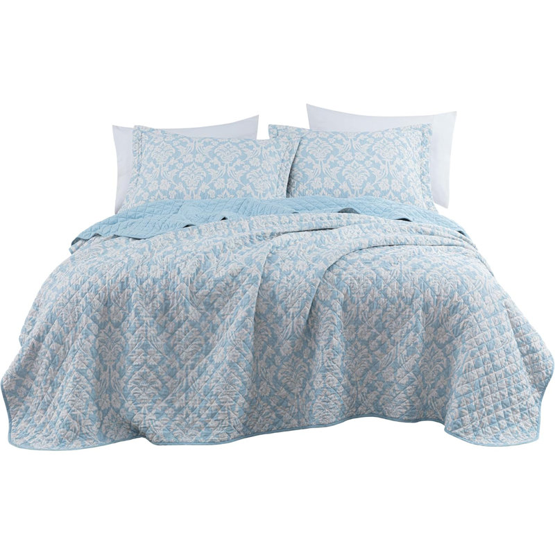 Ivy Floral Medallion Printed Quilt Set, Queen Quilt + 2 Standard Shams