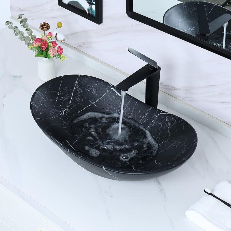 Évier vasque 24,5 "x 13,8" noir mat avec bonde escamotable