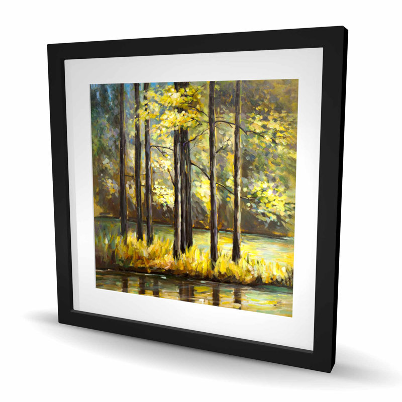 Arbres au milieu du lac - impression encadrée avec passe-partout, H 24 po x l 24 po, Noir